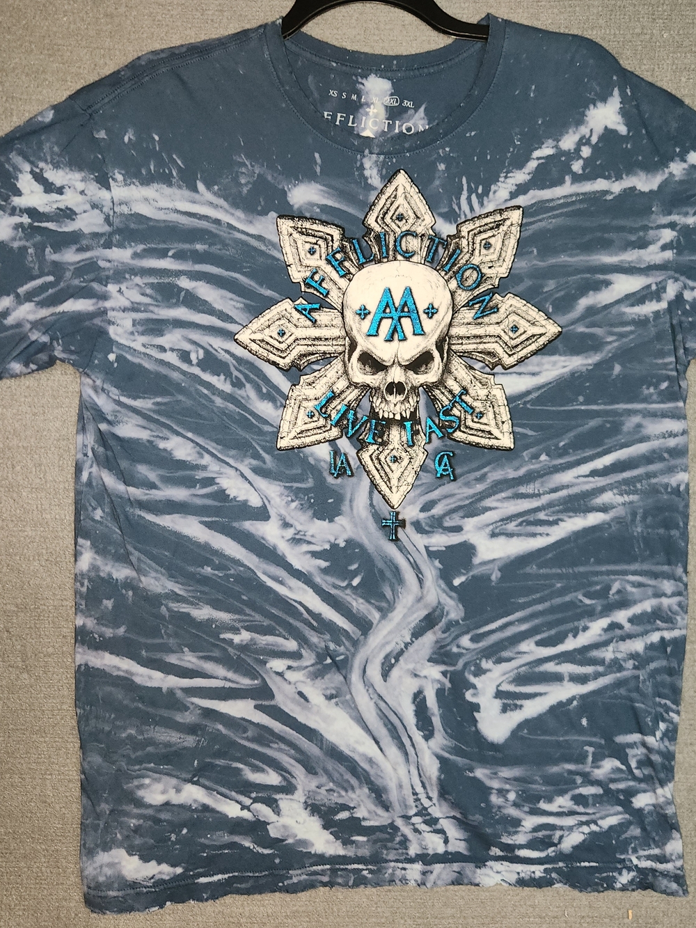 Affliction Blue Tie-Dye Skull Graphic Tee #437